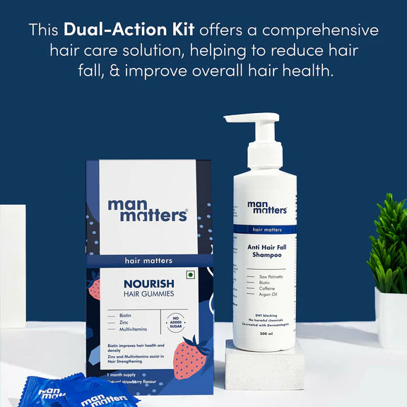 Man Matters Biotin Stage 1 Hair Loss Kit - Hair Gummies & Anti Hair Fall Shampoo With DHT Blocker, Biotin & Caffeine - kit