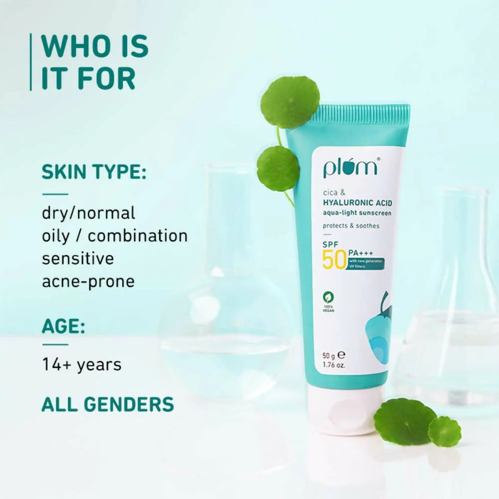 Plum Cica & Hyaluronic Acid SPF 50 PA+++ Sunscreen - 50 gm