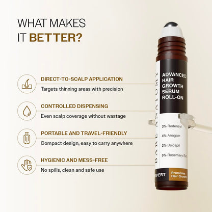 Bare Anatomy Advanced Hair Growth Serum Roll-On with Redensyl, Rosemary & Rice Water