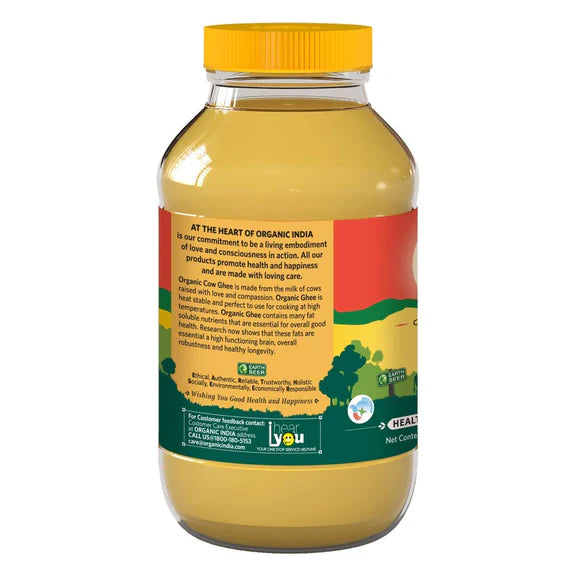 Organic India Organic Cow Ghee 500 ml Bottle | 100% Gir Cow Ghee | Vedic Bilona Method | Grassfed, Cultured, Premium & Traditional Ghee | Immunity Booster - 500 ml
