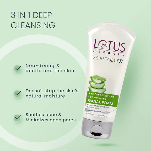 Lotus Herbals WhiteGlow 3-In-1 Deep Cleansing Skin Whitening Face Wash - 100 gm