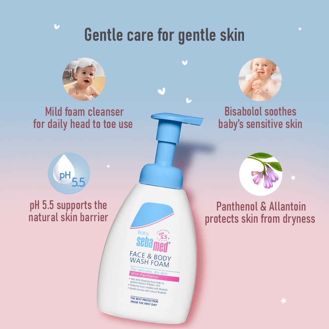 Sebamed Baby Face & Body Wash Foam|Ph 5.5|Ideal for face & body cleansing|