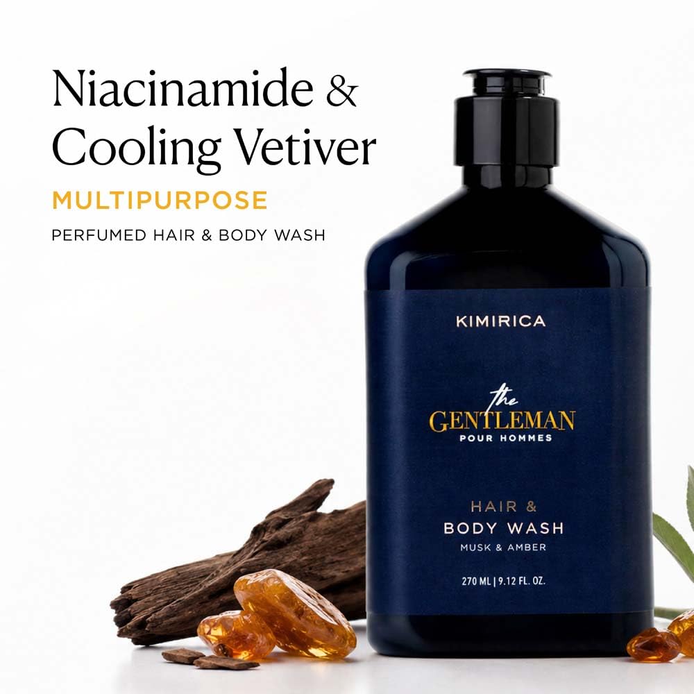Kimirica The Gentleman Niacinamide Hair & Body Wash -270ml|Enriched with high-performance and restorative blend of Vetiver, Patchouli, and Niacinamide