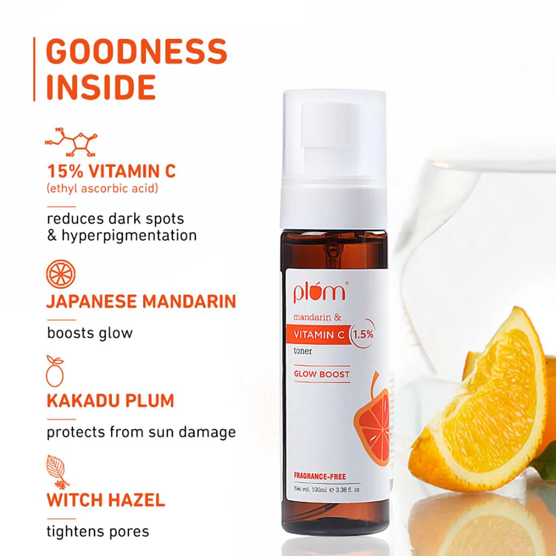 Plum 1.5% Vitamin C Toner with Mandarin for Glowing Skin - 100 ml