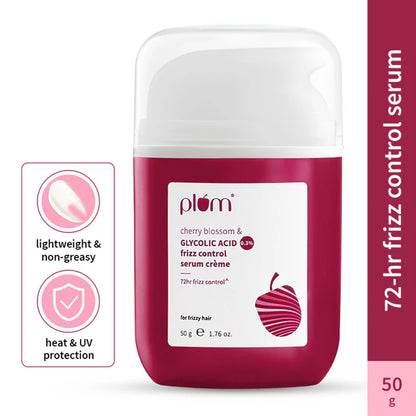 Plum 0.3% Glycolic Acid & Cherry Blossom Frizz Control Hair Serum Creme - 50 gm
