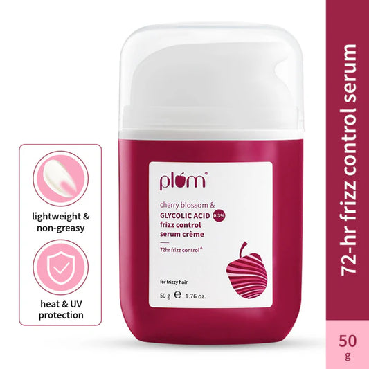 Plum 0.3% Glycolic Acid & Cherry Blossom Frizz Control Hair Serum Creme - 50 gm