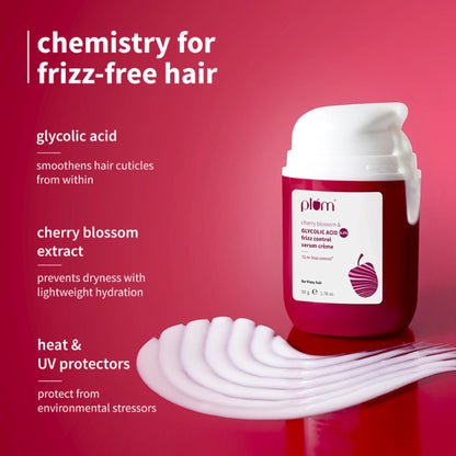 Plum 0.3% Glycolic Acid & Cherry Blossom Frizz Control Hair Serum Creme - 50 gm