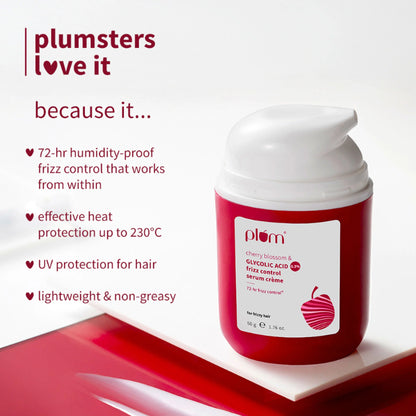 Plum 0.3% Glycolic Acid & Cherry Blossom Frizz Control Hair Serum Creme - 50 gm