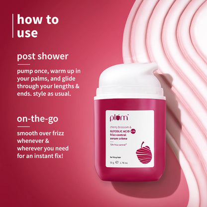 Plum 0.3% Glycolic Acid & Cherry Blossom Frizz Control Hair Serum Creme - 50 gm