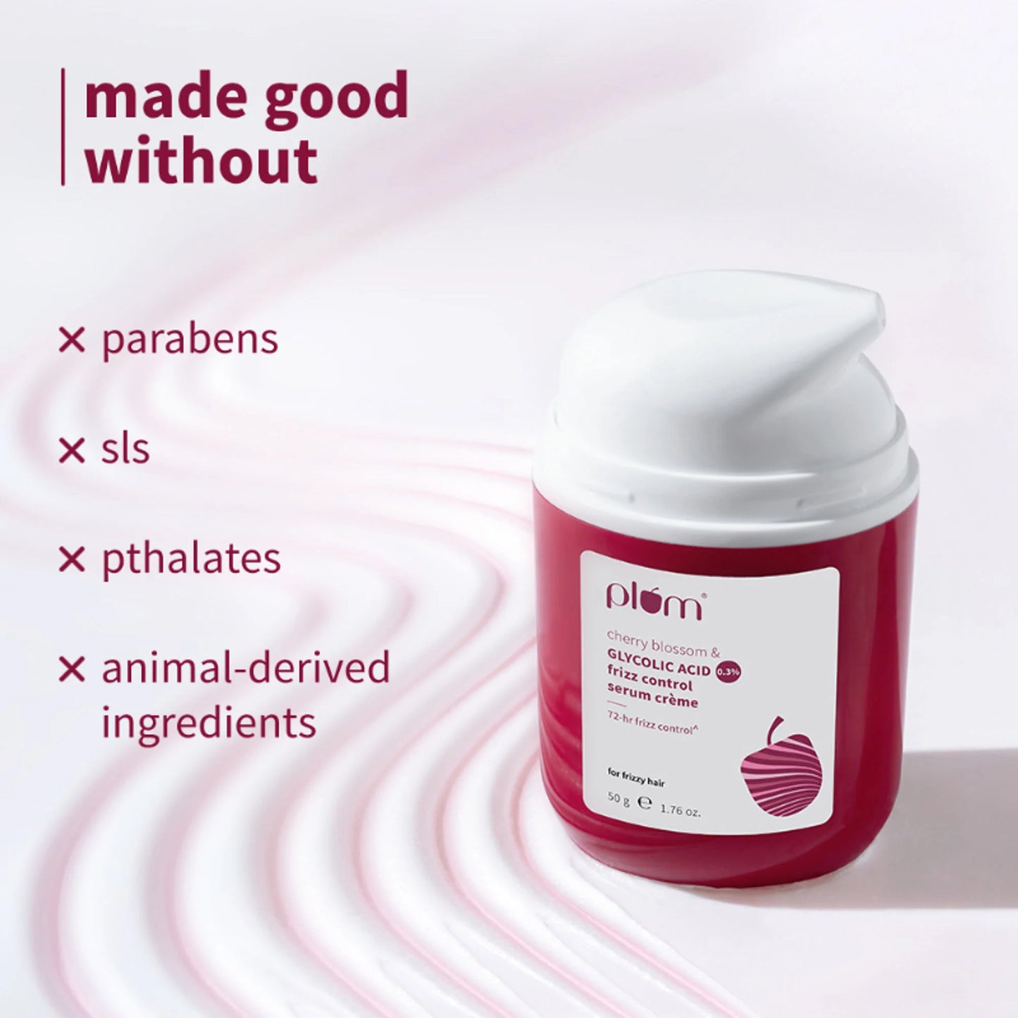 Plum 0.3% Glycolic Acid & Cherry Blossom Frizz Control Hair Serum Creme - 50 gm