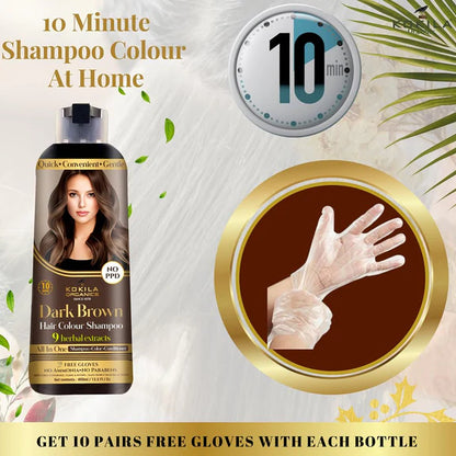 Kokila Organics Hair Color Shampoo With Natural Extracts - Dark Brown - 400 gm - Dark Brown