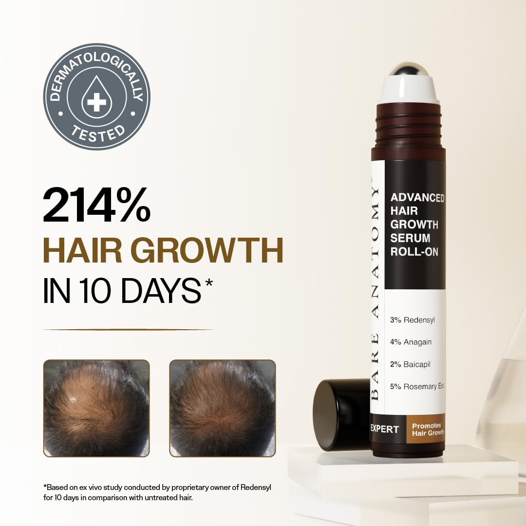 Bare Anatomy Advanced Hair Growth Serum Roll-On with Redensyl, Rosemary & Rice Water