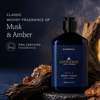 Kimirica The Gentleman Niacinamide Hair & Body Wash -270ml|Enriched with high-performance and restorative blend of Vetiver, Patchouli, and Niacinamide