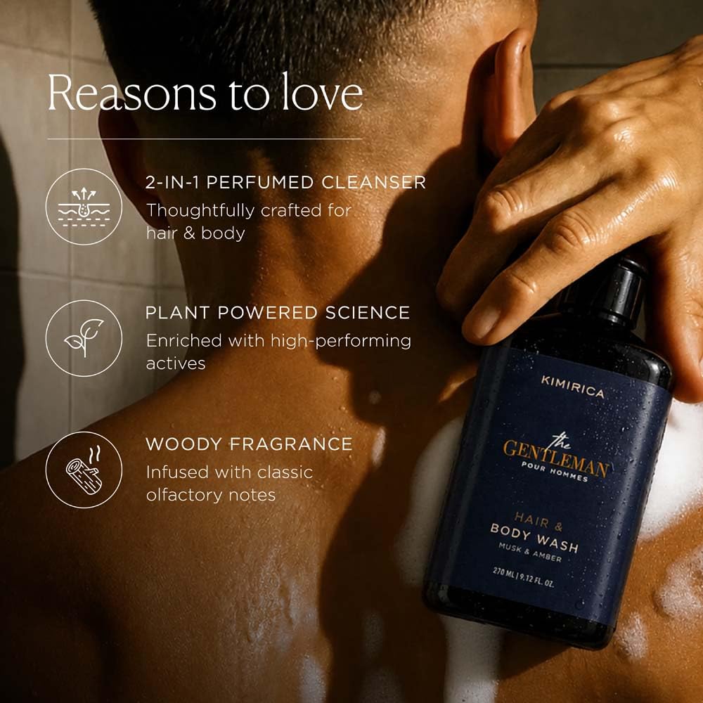 Kimirica The Gentleman Niacinamide Hair & Body Wash -270ml|Enriched with high-performance and restorative blend of Vetiver, Patchouli, and Niacinamide