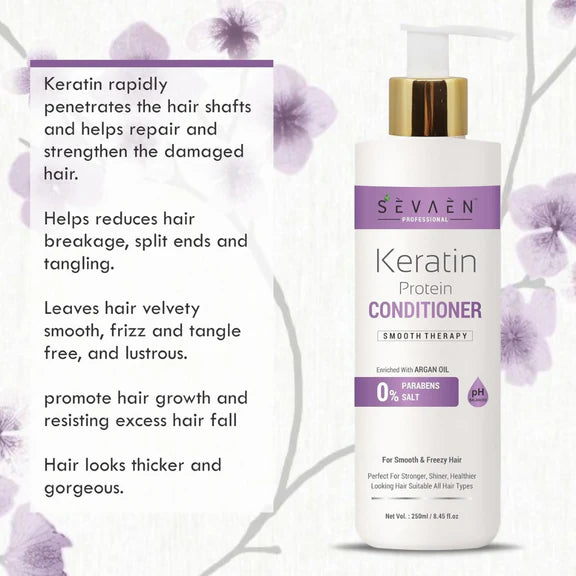 Sevaen Keratin Smooth Shampoo & Keratin Smooth Conditioner & Hair Serum - Kit