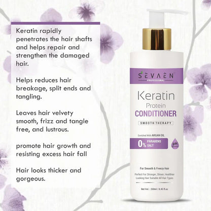 Sevaen Keratin Smooth Shampoo & Keratin Smooth Conditioner & Hair Serum - Kit