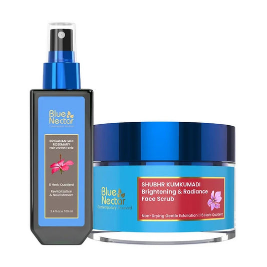 Blue Nectar Hair Tonic + Kumkumadi Scrub Combo - combo
