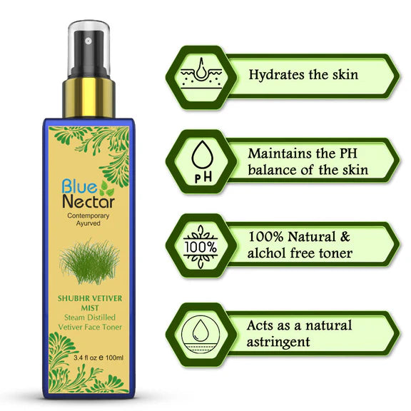 Blue Nectar Shubhr Steam Distilled Vetiver Toner Water & Face Tonic Mist - 100 ml