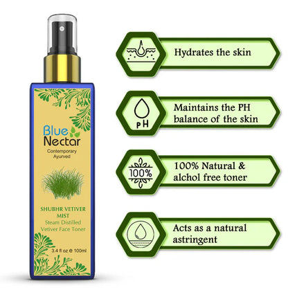Blue Nectar Shubhr Steam Distilled Vetiver Toner Water & Face Tonic Mist - 100 ml
