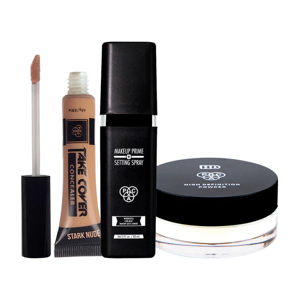 PAC Studio Makeup Prime And Setting Spray + Take Cover Concealer - 08 Stark Nude + Hd Powder Combo - combo