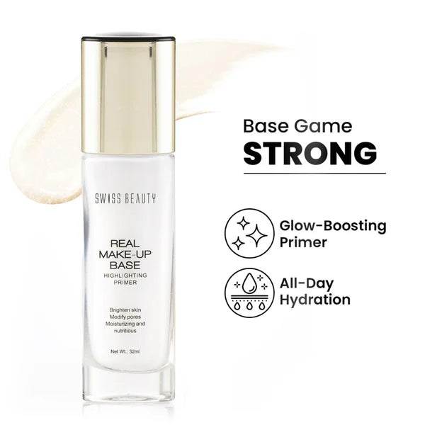 Swiss Beauty Real Make-Up Base Highlighting Primer , Brighten Skin , Modify Pore - 02 Golden Tint - 32 ml