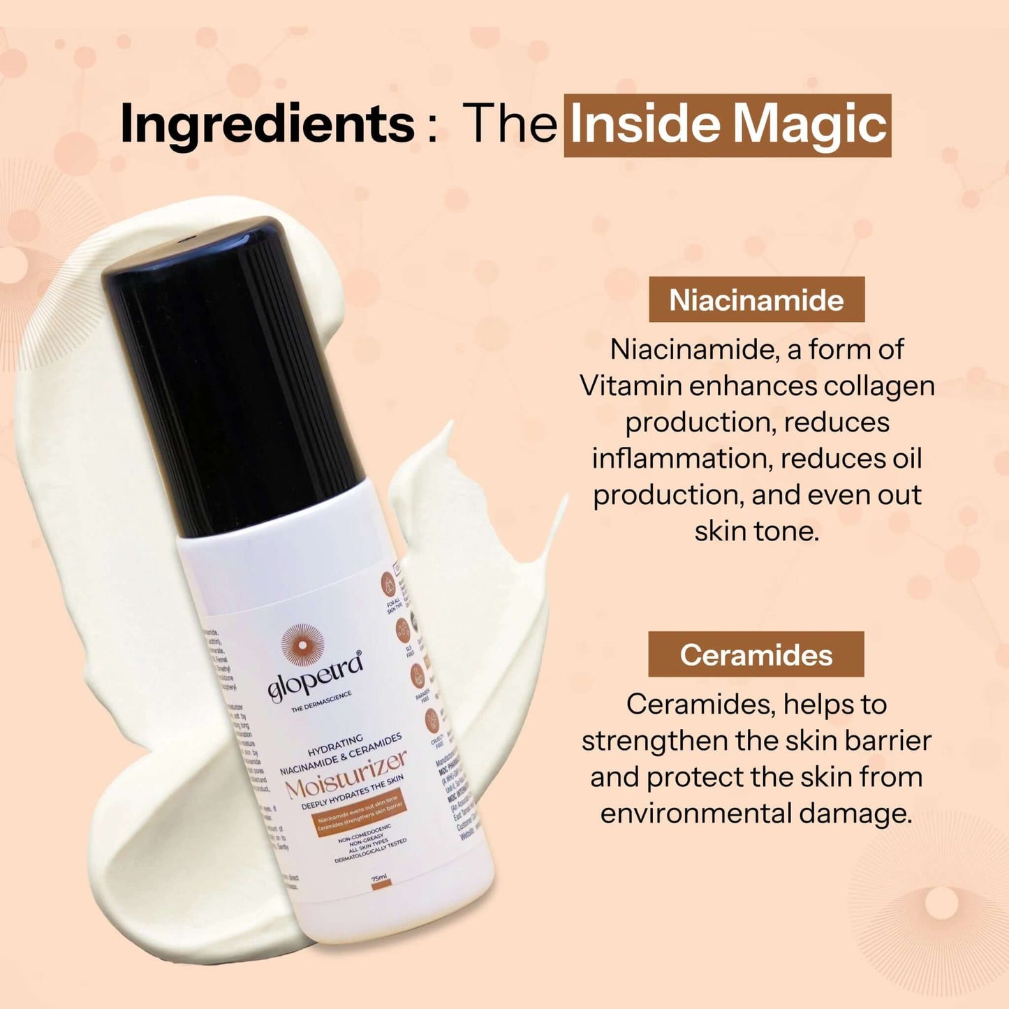 Glopetra Hydrating Niacinamide & Ceramides Moisturizer Deeply Hydrates The Skin - 75 ml