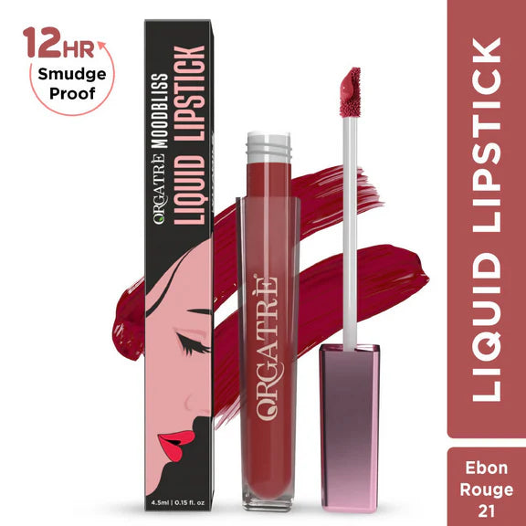 Orgatre Moodbliss Waterproof Glossy Liquid Lipstick - Ebon Rouge - 4.5 ml
