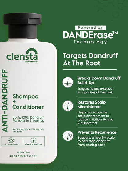 Clensta Anti-Dandruff Shampoo + Conditioner | Flake & Itch Control Hair Care