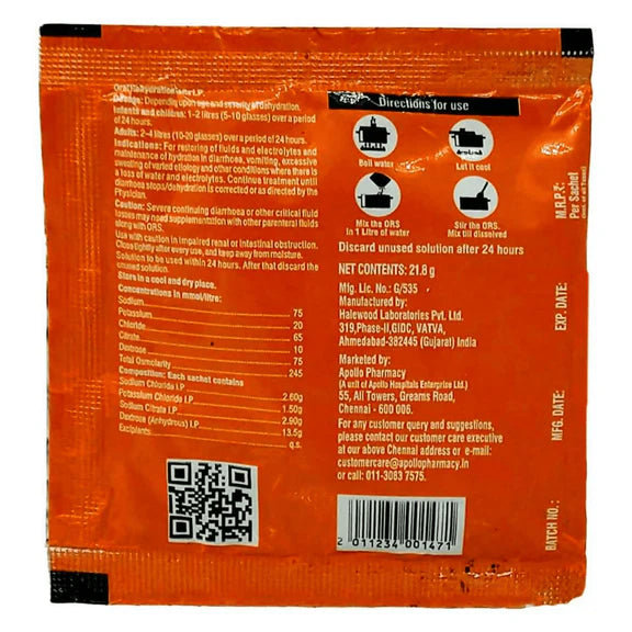 Apollo Pharmacy ORS Sachets Orange Flavour - 21.8 gm - Pack of 10
