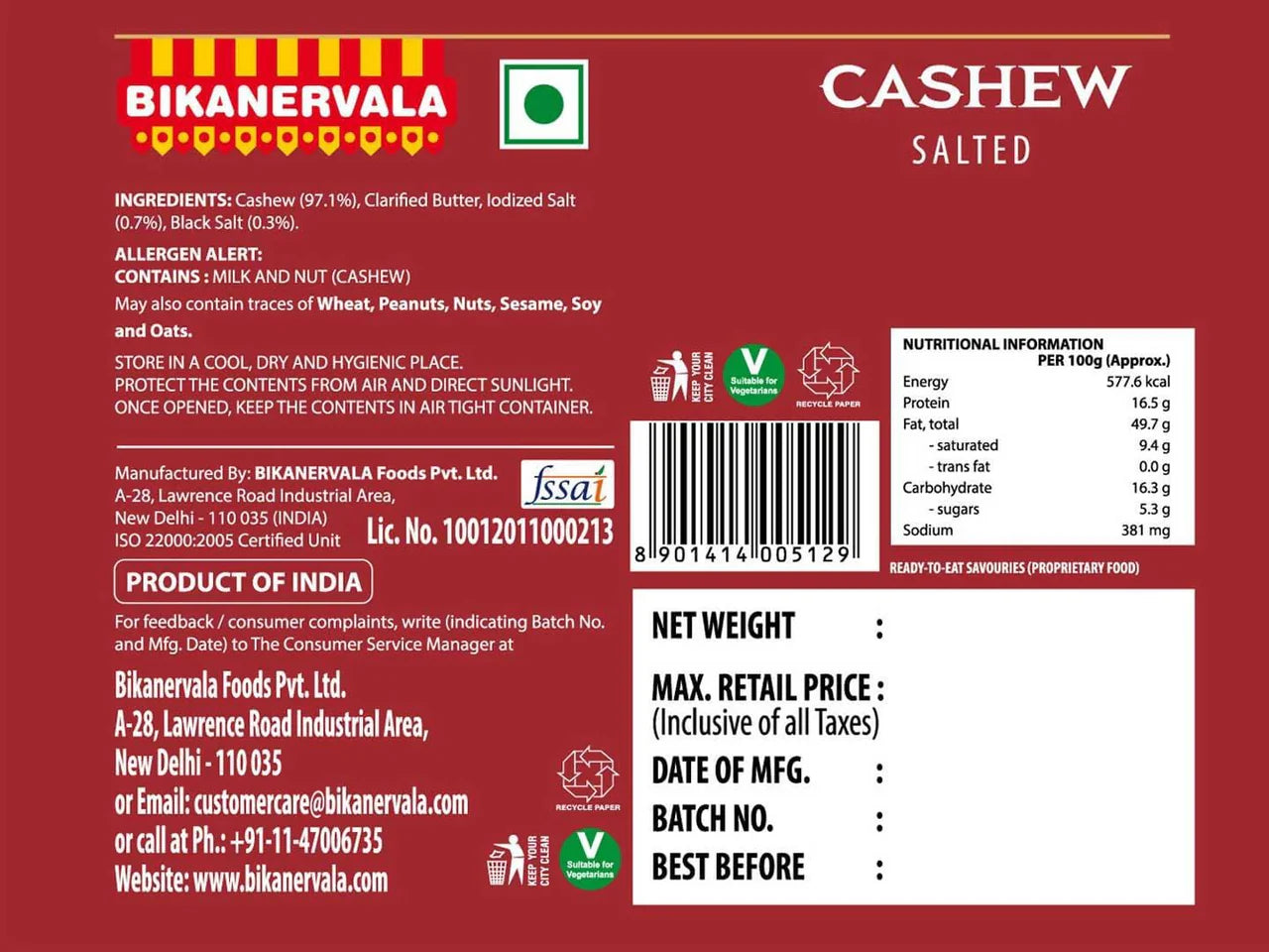 Bikano Salted Cashew Nuts -Default Title