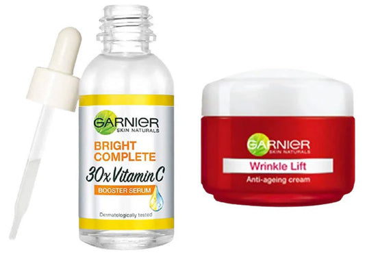 Garnier Bright Complete Vitamin C Serum And Wrinkle Lift Anti Ageing Cream -Combo Pack