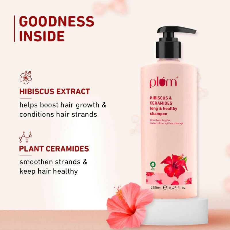 Plum Hibiscus & Ceramides Shampoo For Long, Healthy Hair - 250 ml