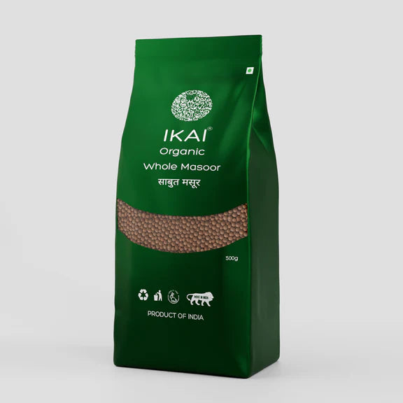 IKAI Organic Whole Masoor (Unpolished Red Lentil) - 500 gm