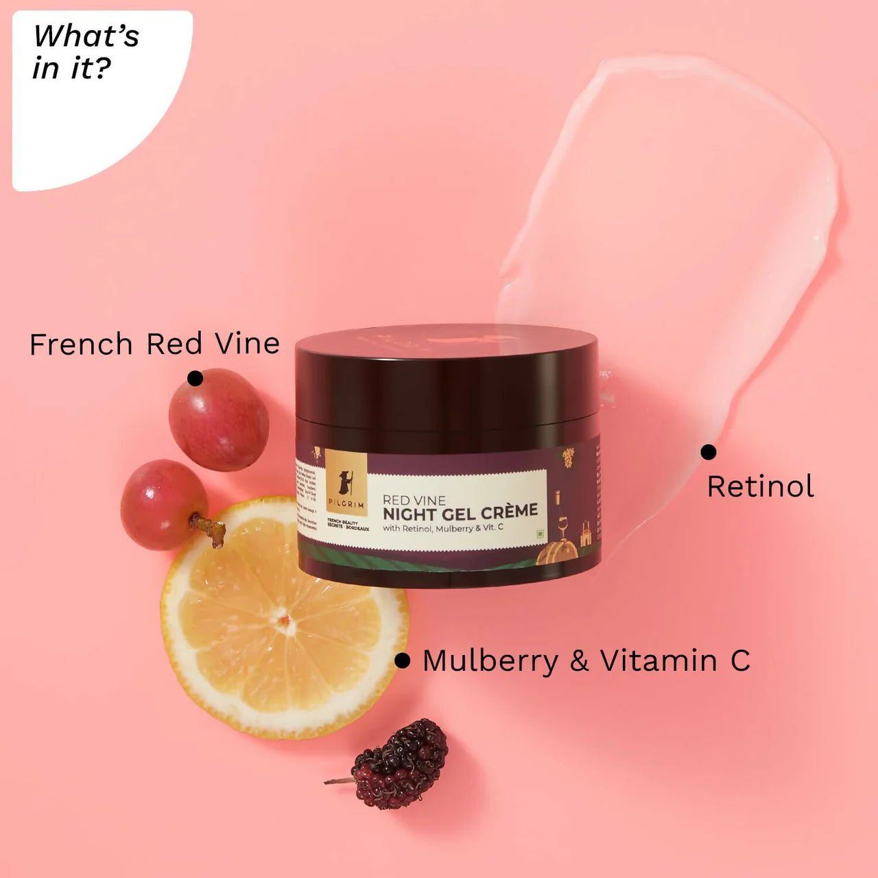 Pilgrim French Red Vine Anti Aging Night Cream with Retinol, Mulberry & Vitamin C For Glowing Skin & Skin Repair