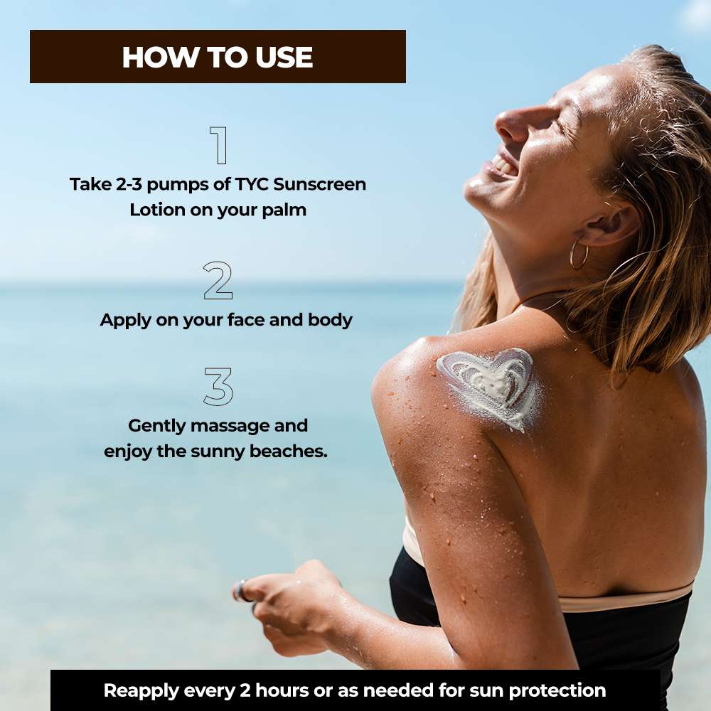 TYC Sunscreen Face & Body Lotion - Red Grapes, Coconut Oil & Niacinamide | SPF 60++++ - 200 ml