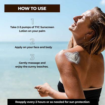 TYC Sunscreen Face & Body Lotion - Red Grapes, Coconut Oil & Niacinamide | SPF 60++++ - 200 ml