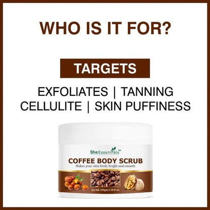 She Essentials Coffee Body Scrub Exfoliating Scrub For Body For Both Women And Men - 100 gm