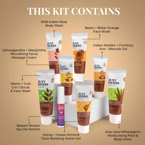 Just Herbs Self Care Face & Body Skincare Essentials Kit Combo - combo