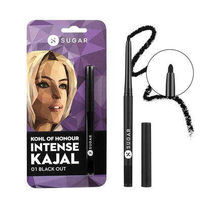 Sugar Cosmetics Kohl of Honour Intense Kajal Upto 12 hrs, Long Lasting, Smudge Proof & Waterproof Kajal - 01 Black Out - 0.3 gm