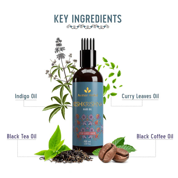 Avimee Herbal Anti Grey Hair Combo - Keshkrishna Hair Oil And Scalptone Grey Hair Serum, Restores Natural Color - combo