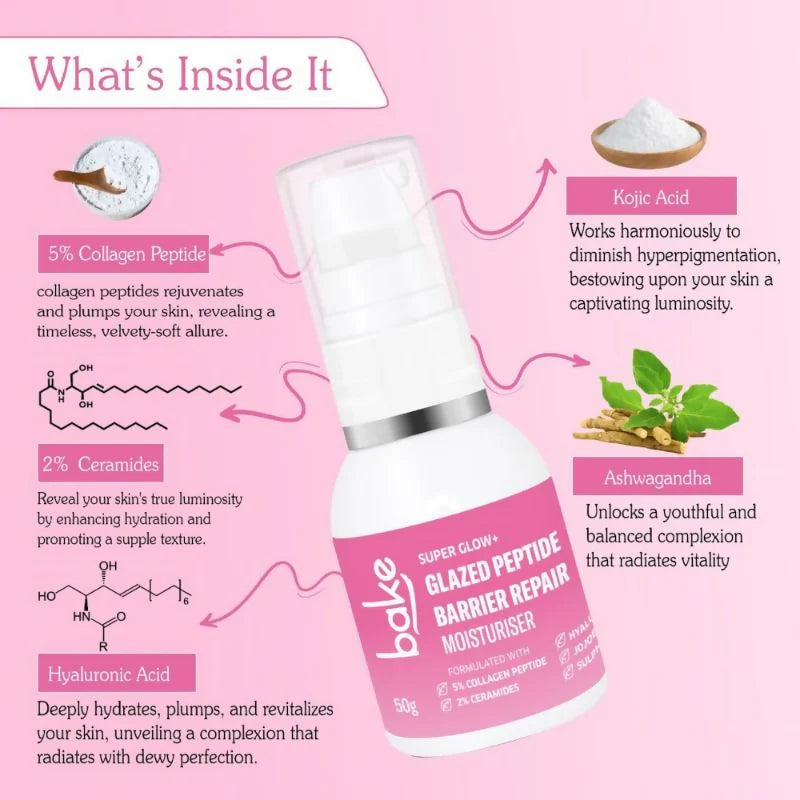 Bake Super Glow+ Glazed Peptide Barrier Repair Moisturizer - 50 gm