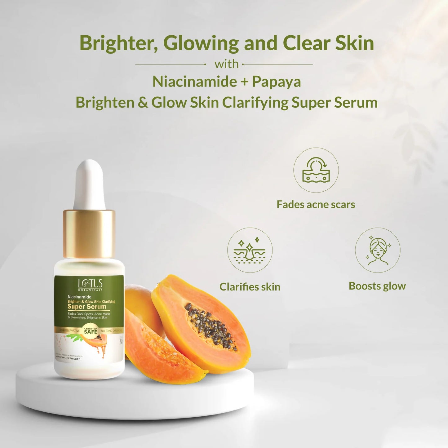 Lotus Botanicals Niacinamide & Papaya Brighten & Glow Skin Clarifying Super Serum - 14 ml