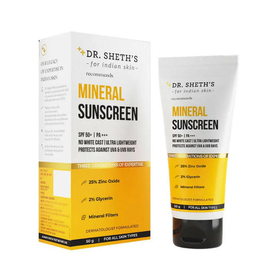 Dr. Sheth's Mineral Sunscreen SPF 50 PA+++, Ultra Lightweight & Non-sticky, For All Skin Types