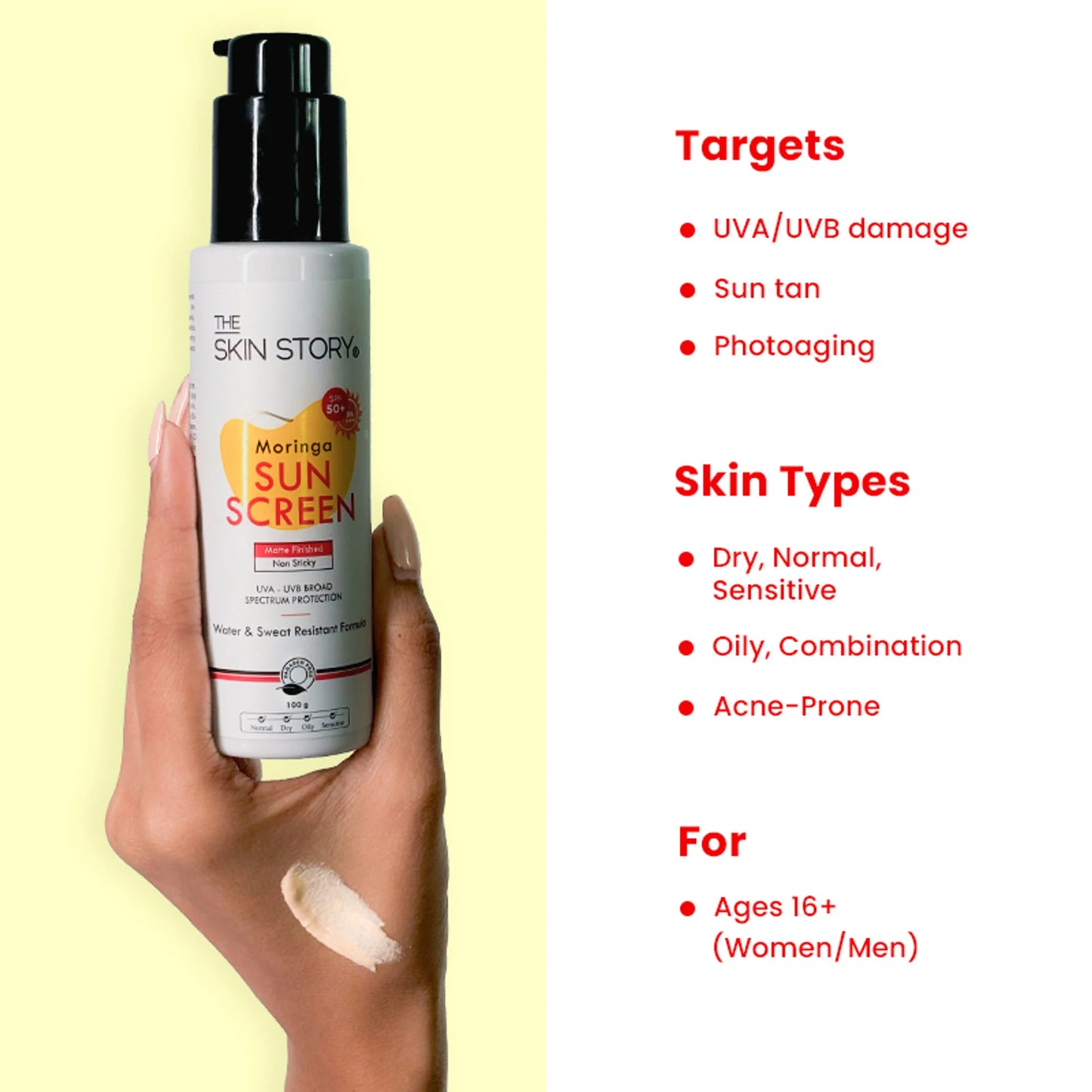 The Skin Story Moringa Face Sunscreen SPF 50+ PA+++ For Detan - 100 gm