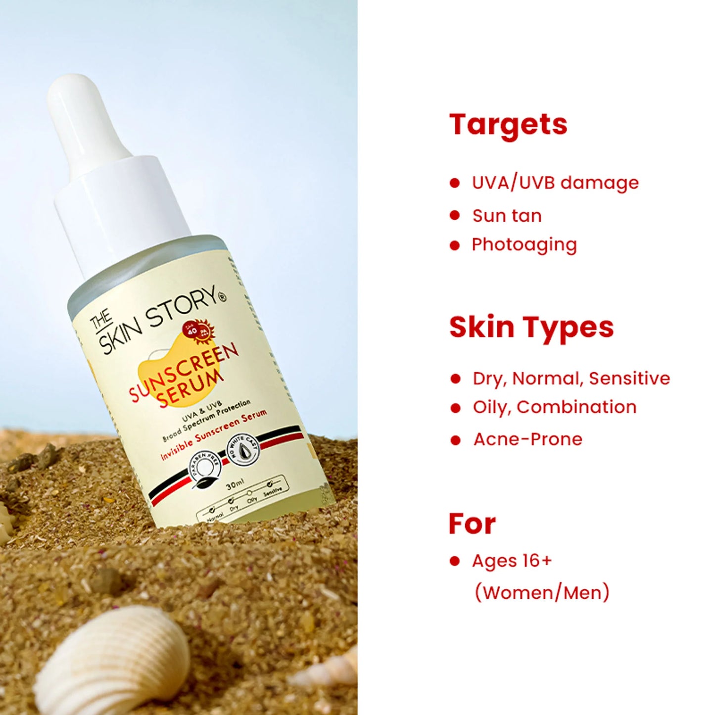 The Skin Story Invisible Liquid Sunscreen Serum For Face, SPF 40 PA+++ With Vitamin E - 30 ml