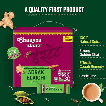 Chaayos Instant Adrak Elaichi Tea Premix (Low Sugar) - 30 Sachets