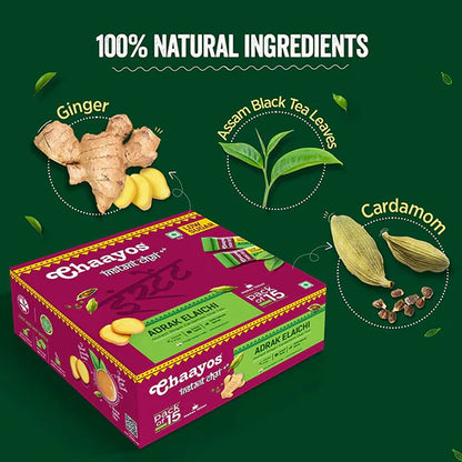 Chaayos Instant Adrak Elaichi Tea Premix (Low Sugar) - 30 Sachets