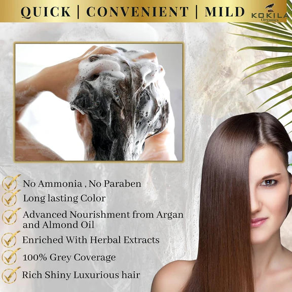 Kokila Organics Hair Color Shampoo With Natural Extracts - Dark Brown - 400 gm - Dark Brown