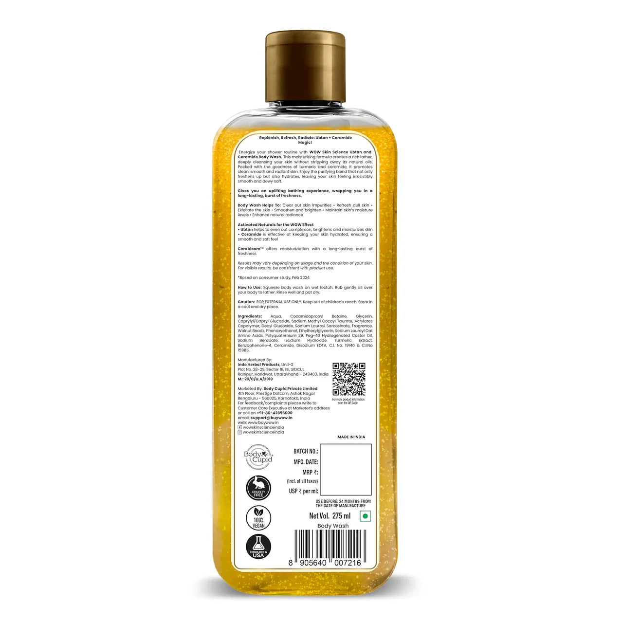 WOW Skin Science Ubtan & Ceramide Body Wash For Revives Dull Skin, Exfoliates and Softens