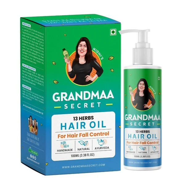 Nidhi's Grandmaa Secret 13 Herbs Hair Oil Handmade Natural Hair Oil With Coconut Oil, Curry Leaves & More Hair Fall Control Oil For Dry Damaged Hair - 100 ml
